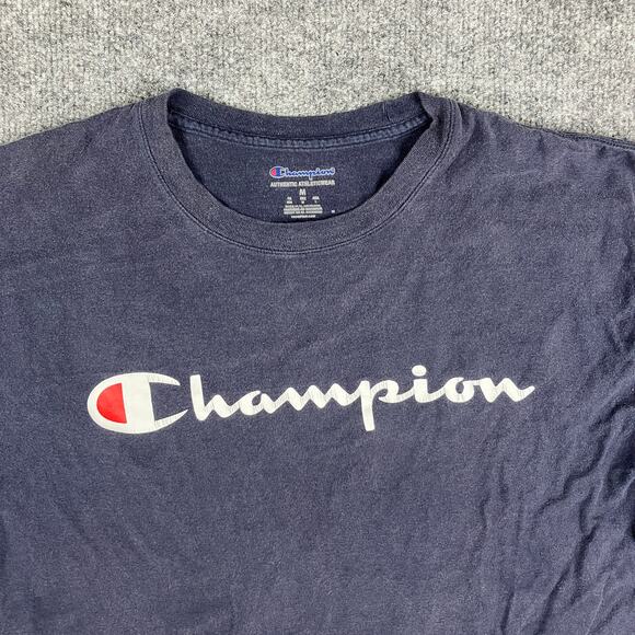Champion T-Shirt Mens M Navy Blue Big Logo Graphic Tee Casual Streetwear - Picture 1 of 8